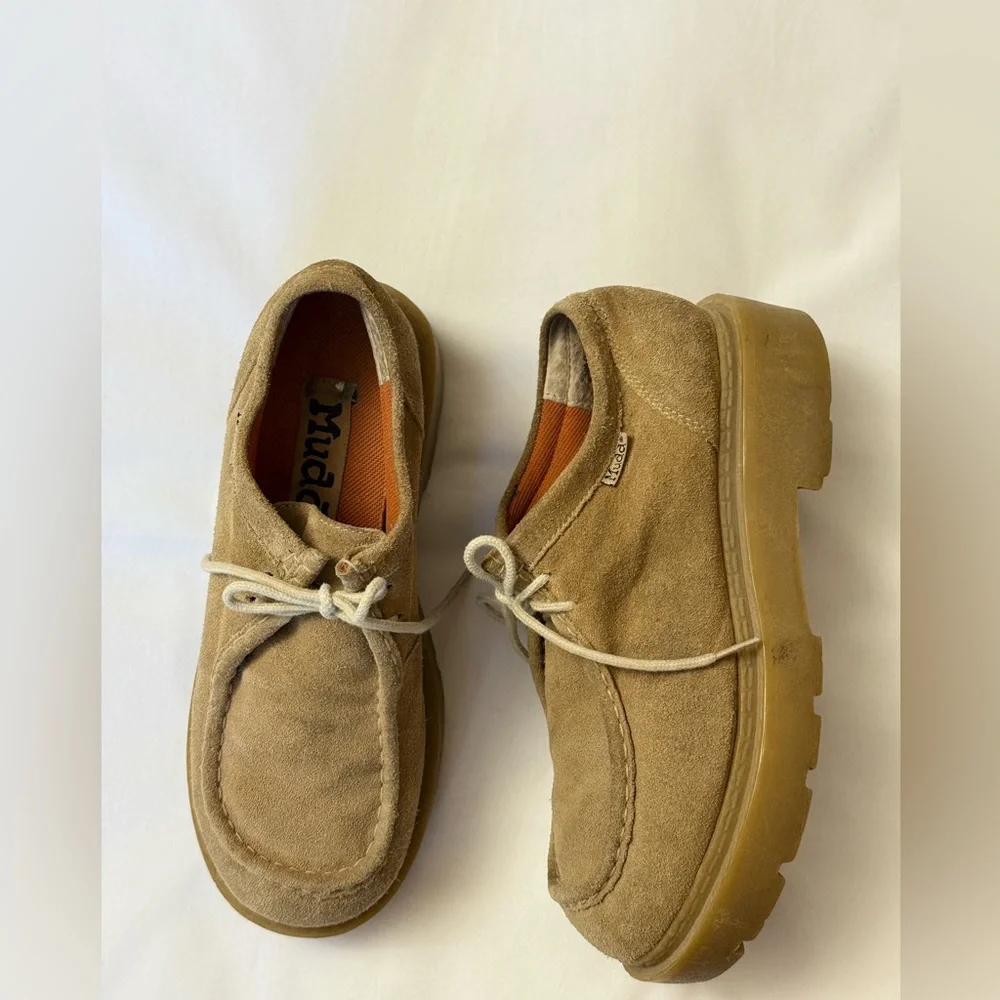 Vintage Y2K Mudd Sara Suede Leather Lug Sole Chunky Heels Loafers Platform Shoes